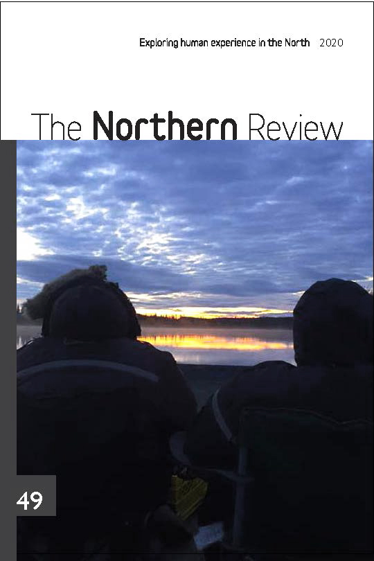 Northern Review 49 Cover Photo Sunrise on the Porcupine River (Ch'oodeenjik), Yukon, as we head out in our boat to hunt moose (dinjik) by Paul Josie