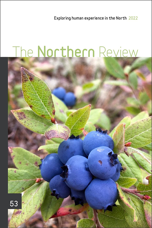 Cover Northern Review 53. Close up photo of wild blueberries, itinimina